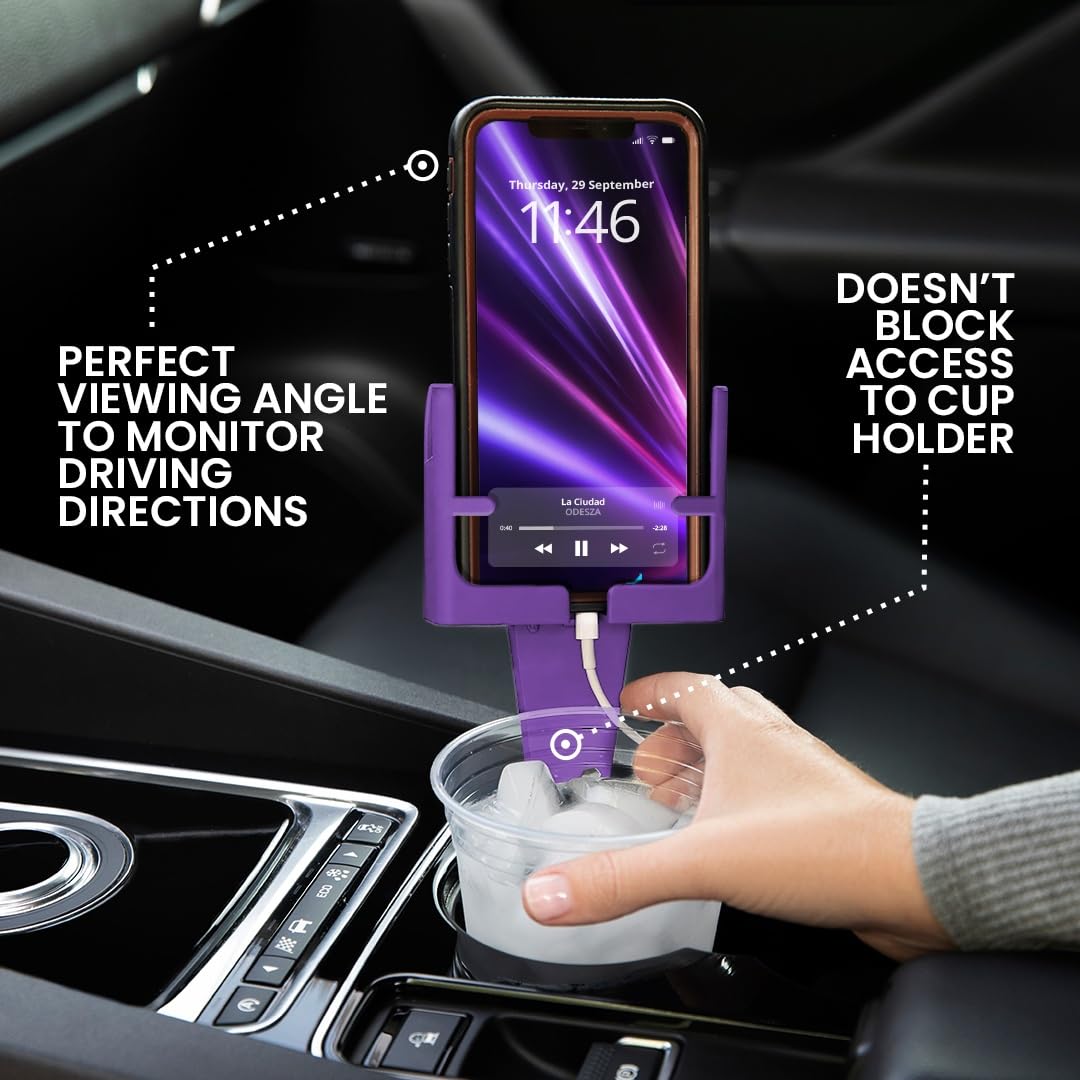 Royal Purple Cup Holder Phone Mount For Car - Cupholder Phone Holder Fits Iphone, Android, Large Phones - Made In Usa - Universa